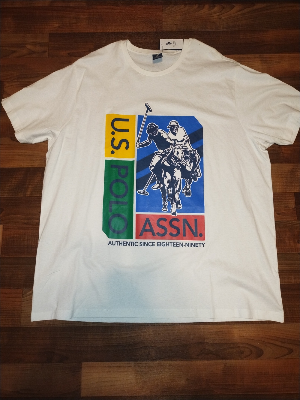 U.S. Polo Assn. White Short-Sleeve Tee with Multicolor Polo Graphic